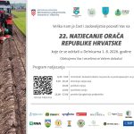 Službeni plakat s programom 22. Natjecanja orača RH u Delnicama i fotografijom crvenog traktora u oranju.